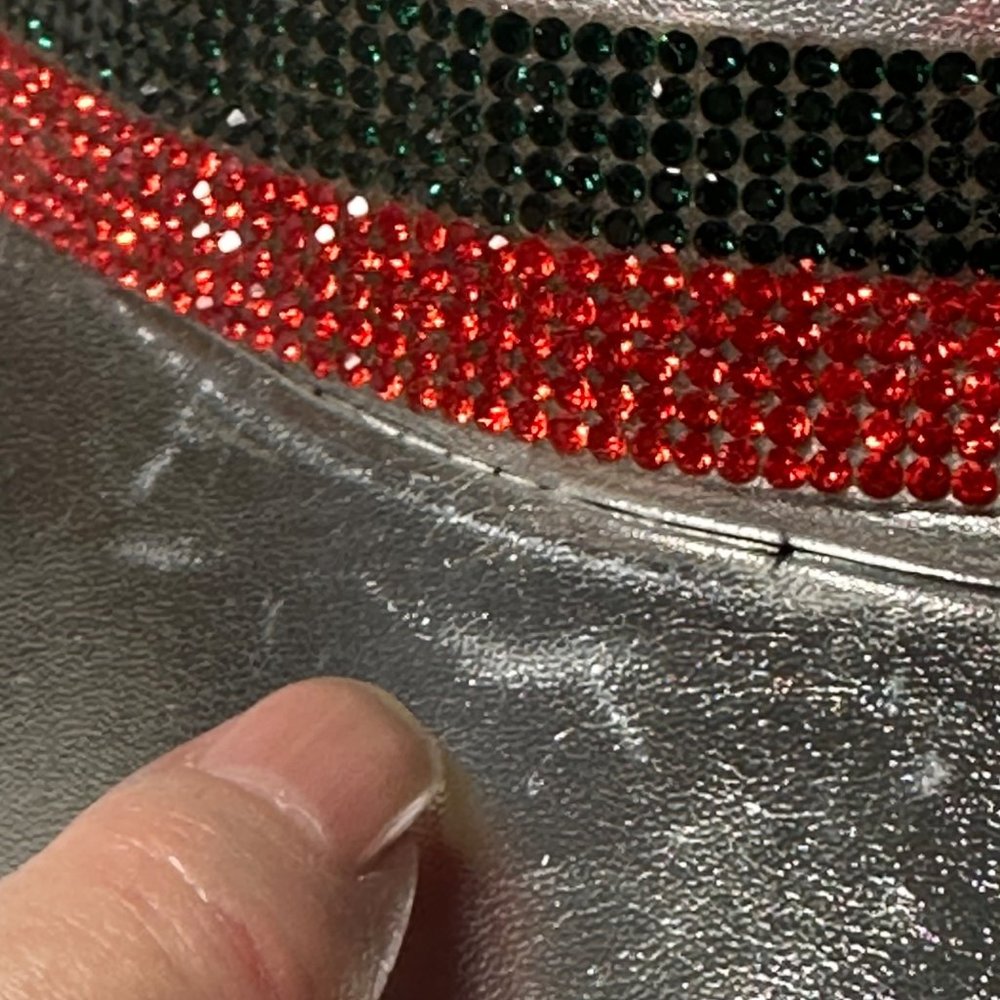 Vera New York Silver Hook & Loops Hat Cap Red & Black Rhinestone Stripes - Picture 5 of 10